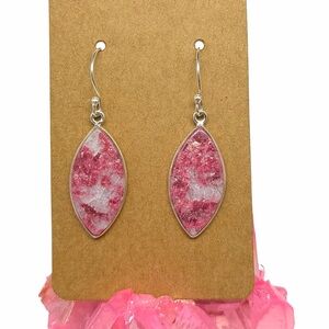 Pink Thulite Earrings Solid 925 Sterling Silver Dangle Drop Stone Pierced